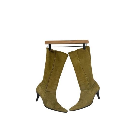 Pedro Miralles Sport Olive Suede Fur Trimmed Knee High Boots Size 40 US 9 Witchy - Picture 9 of 9